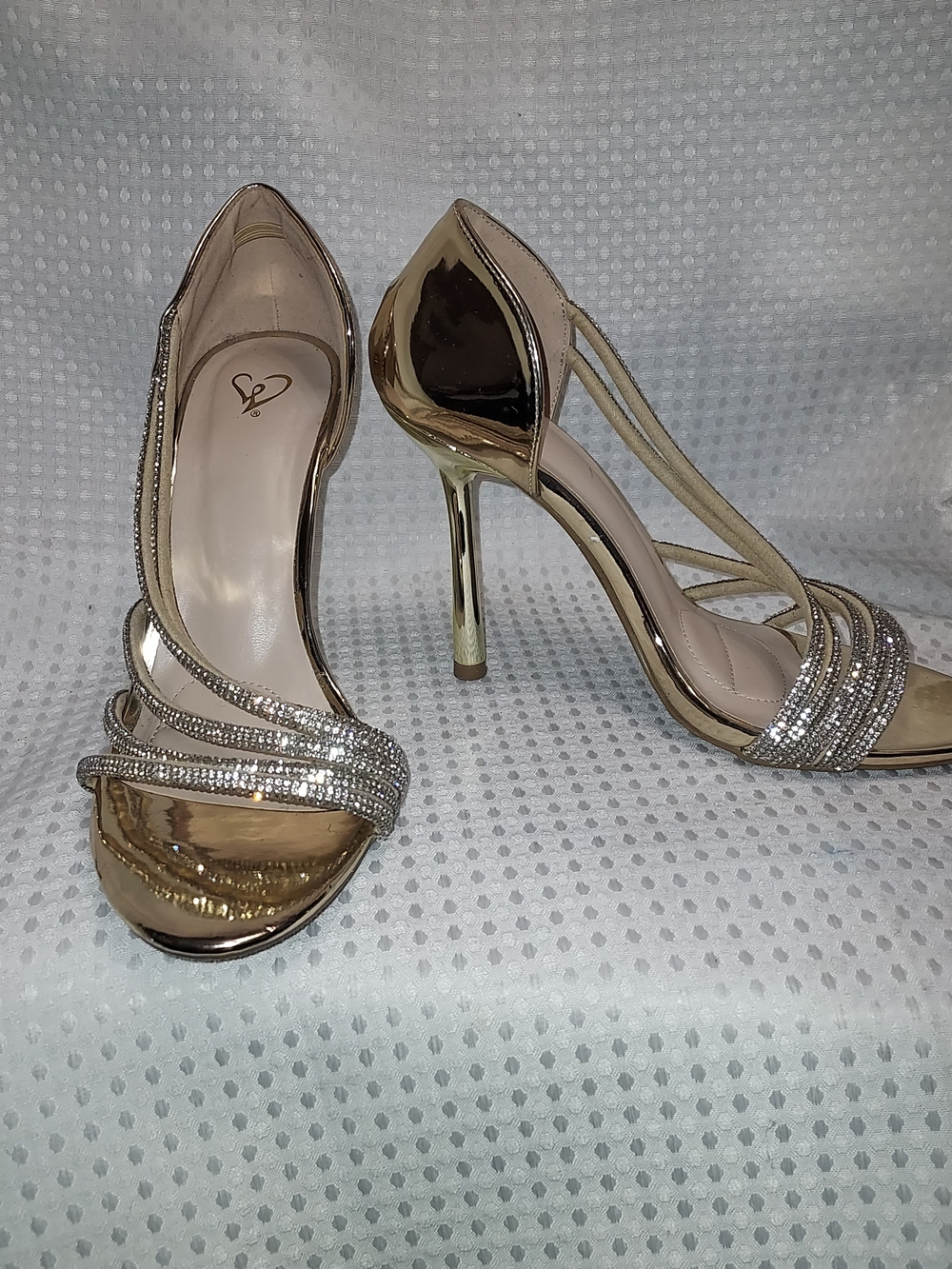 Elegant Gold High Heel Sandals with Rhinestone Straps